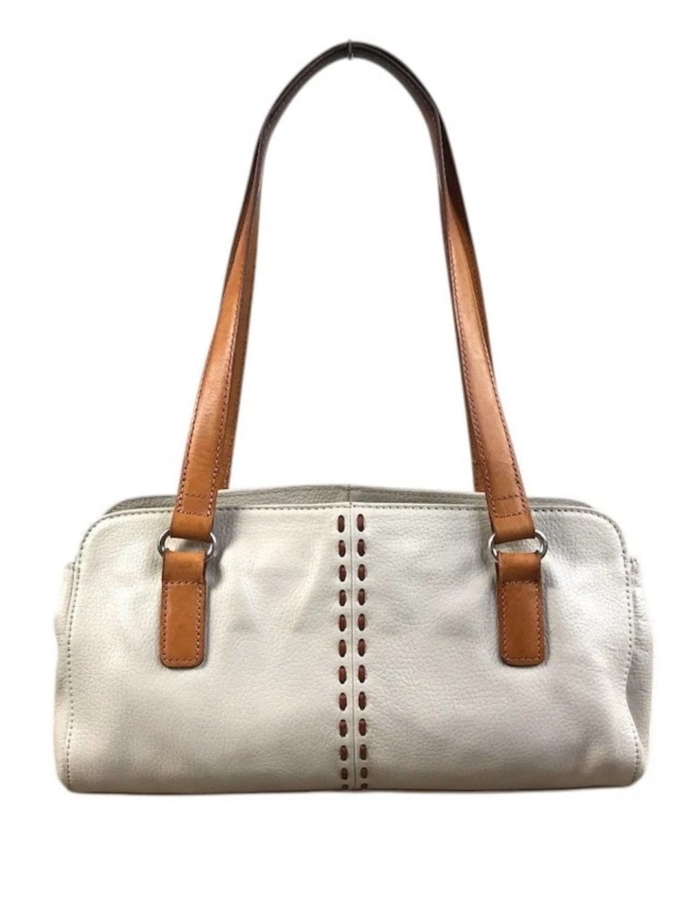 Fossil Retro 90’s Style Cream & Tan Leather Double Strap Shoulder Bag   Y2K